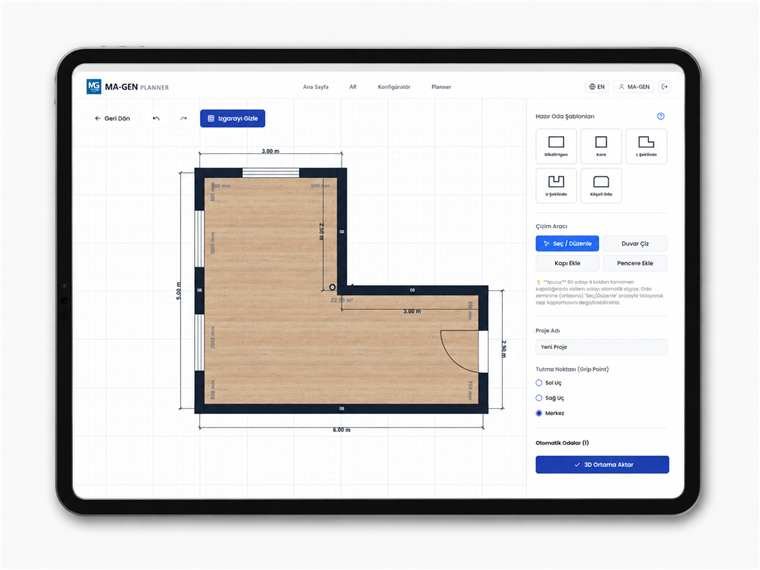 MA-GEN Planner oda planı arayüzü